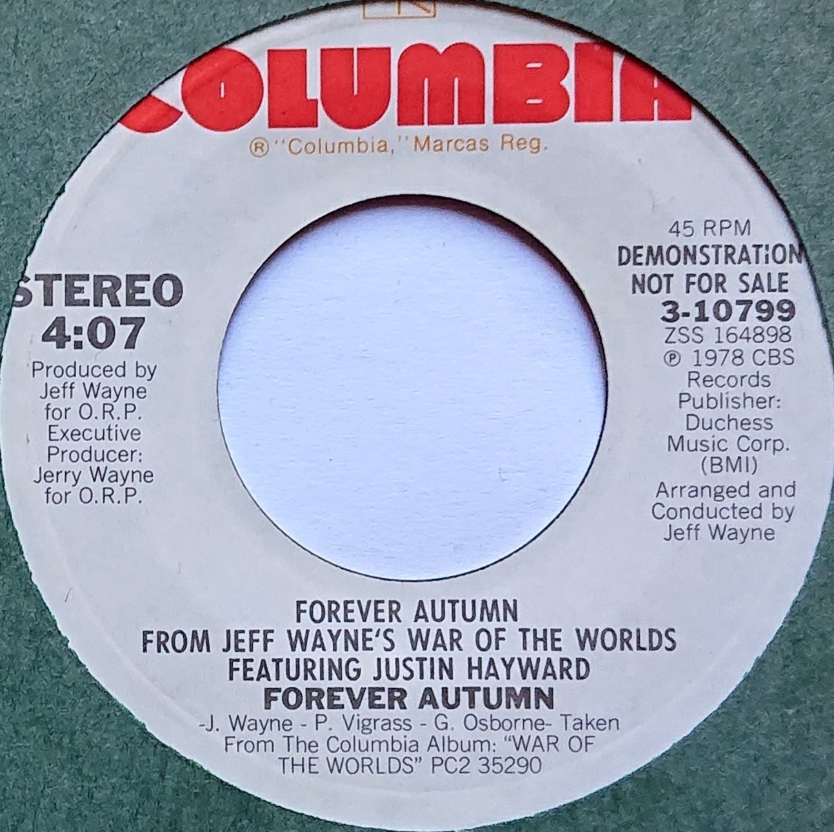 3 - 10799 Forever Autumn Justin Hayward from ITV, Channel 4 and Channel 5 library Label